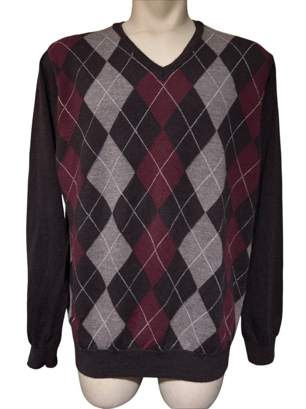 Banana Republic V-Neck Sweater Mens XL Argyle Academia prep Merino Wool